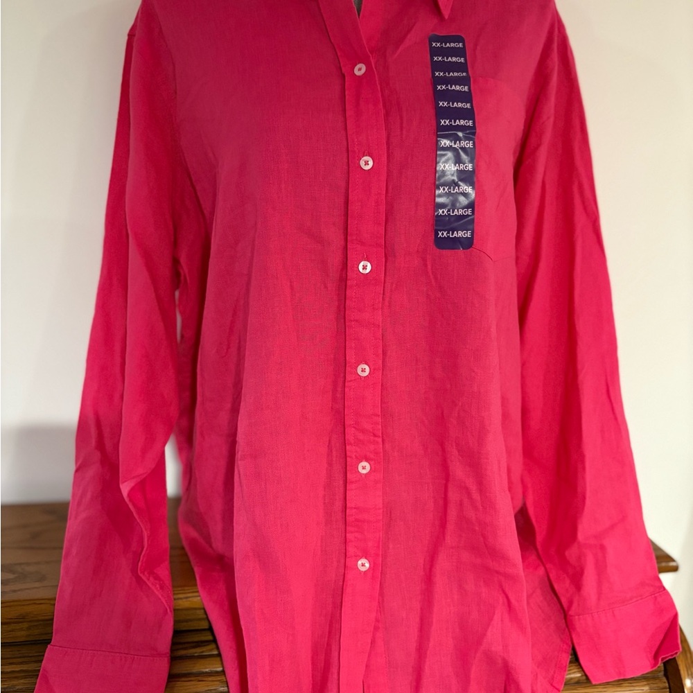 GAP women’s hot Pink long sleeve button up Blouse size XXL retail $69.95